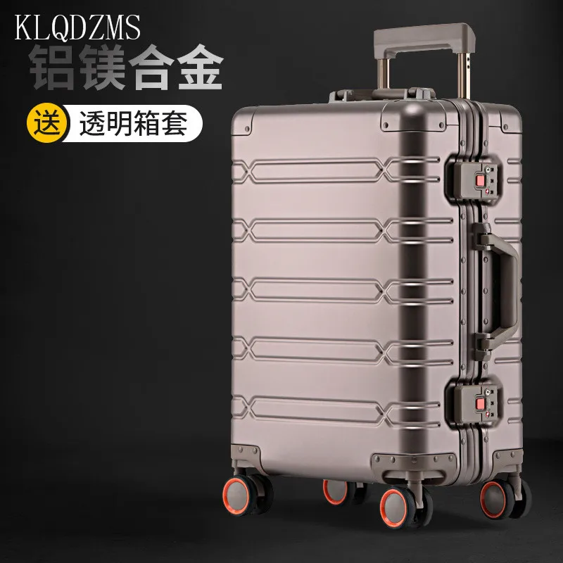 KLQDZMS Men's Luggage Universal Wheel Aluminum Frame Super Thick Trolley Suitcase Business Password Waterproof Boarding Cases
