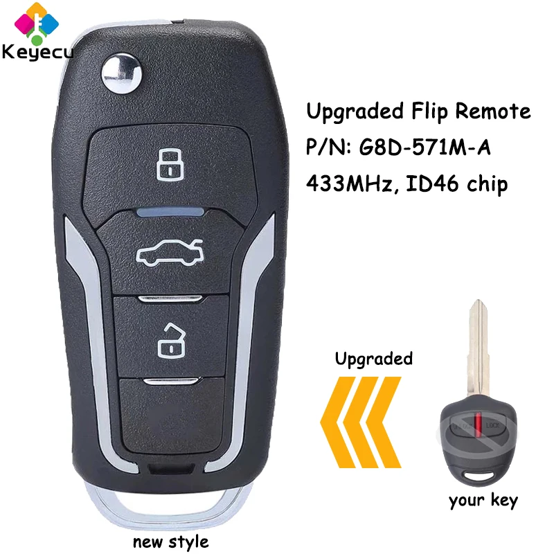 KEYECU обновлен флип дистанционный ключ-брелок от машины 3 кнопки 433 МГц ID46 чип для