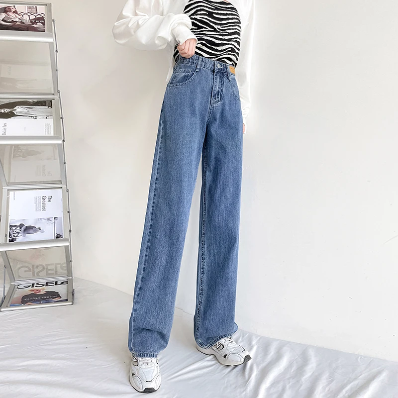 

2022 Brand Woman Jeans High Waist Wide Leg Cotton Denim Clothing Blue White Streetwear Vintage Fashion Harajuku Straight Pants