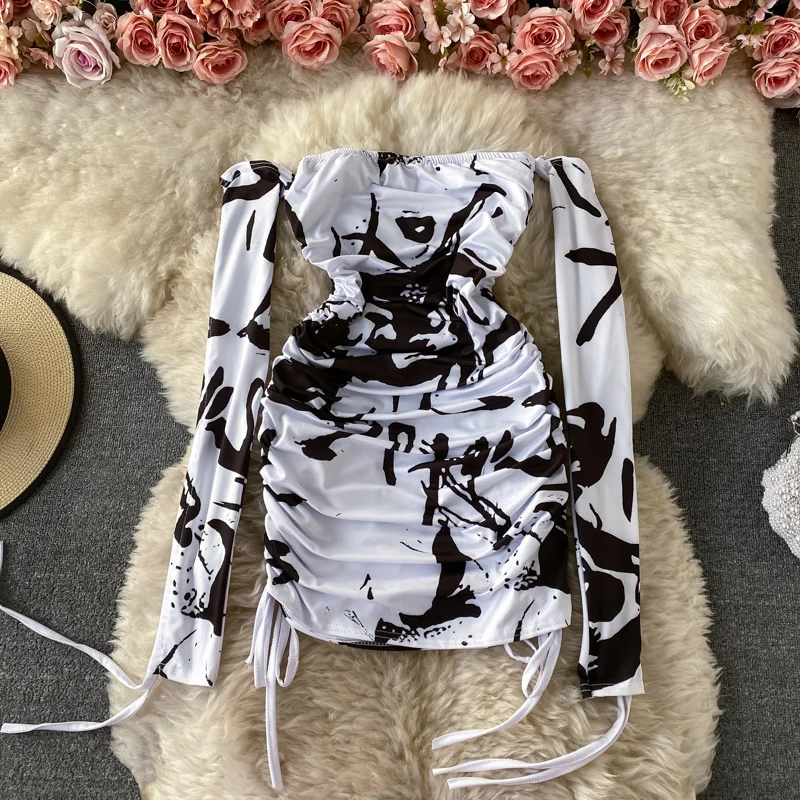 

Женское винтажное платье на завязках, облегающее платье с длинными рукавами и высокой талией в Корейском стиле, весна-осень