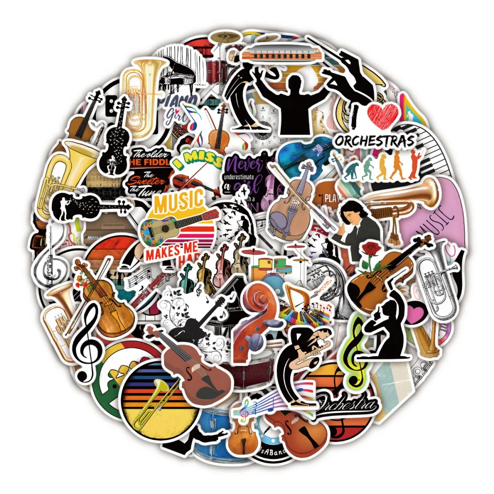 

10/30/50/100PCS Musical Instrument Orchestral Graffiti Stickers Decals Laptop Luggage Guitar Car DIY Waterproof Sticker Toys