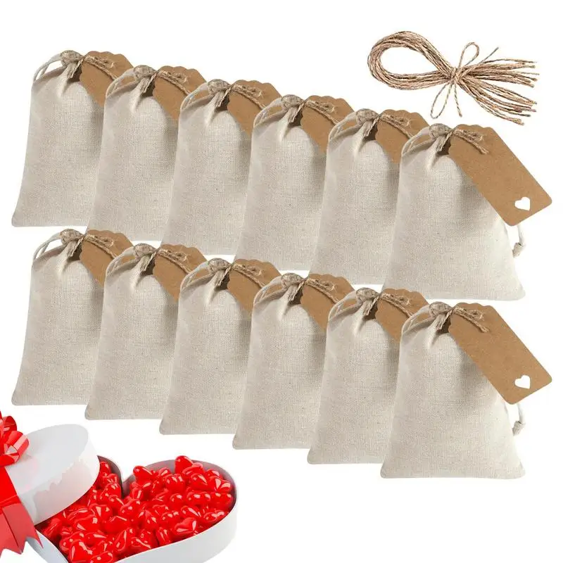 

Мини-пакеты на шнурке 12 шт., Рождественский Подарочный мешок с биркой, Хлопковая Сумка на шнурке для конфет, конфетных подарков, товары для подарков на день Святого Валентина