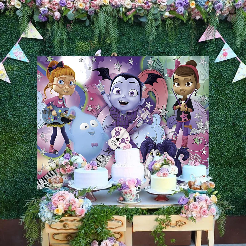 

Disney Junior Vampirina Cartoon Satrs Background Lovely Pointed Teeth Girl Halloween Concert Party Decoration Backdrops Banner