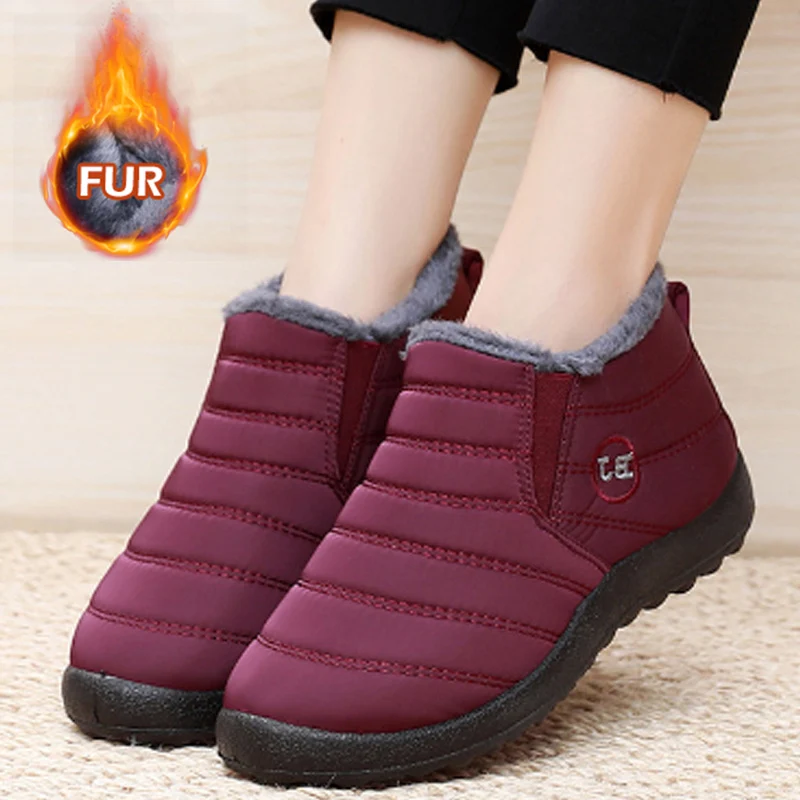 

Ботинки женские для снежной погоды, мягкие ботинки, без застежки, на платформе, сохраняющие тепло, водонепроницаемые ботильоны, плоская зим...