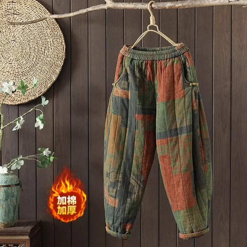 Geste Ppte Hosen Retro Elastische Taille Kunst Frauen Lose Große Herbst/Winter Outwear Bedruckte Yalssige Baumwoll Hose ERFW