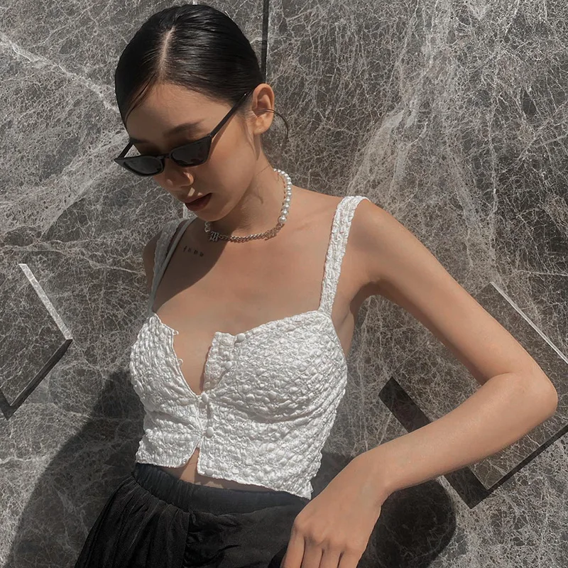 

Новинка лета 2022, женские топы, текстурный жилет с пуговицами в виде грибов, темпераментный Универсальный Модный повседневный сексуальный т...