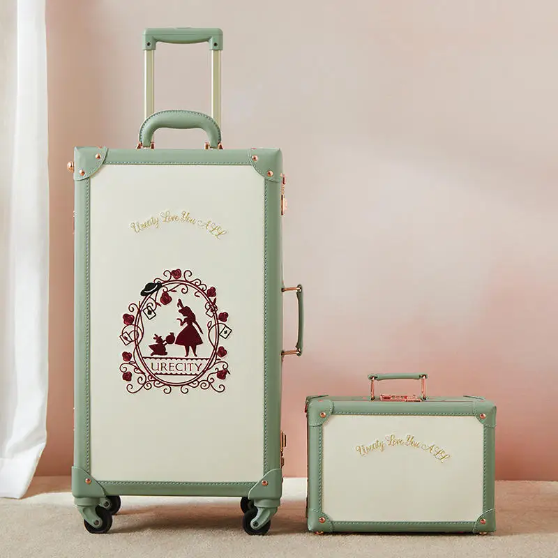 

FirstMeet vintage leather luggage fashion travel suit with handbag 20/24/26 inch password carry on suit trolley