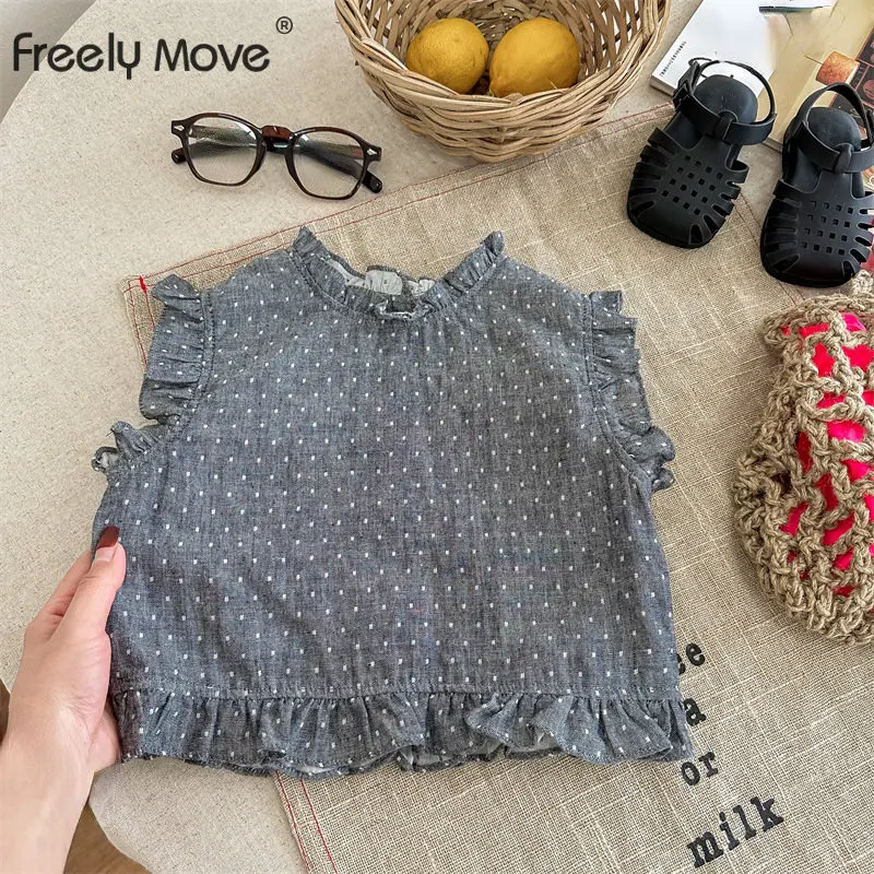 

Baby Girl Summer T Shirts 2023 New Toddler Comfortable Tops Dot Ruffles Blouse Children Shirt Clothing Kids Vestidos