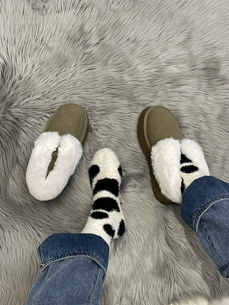 

Winter Boots Lady Female Shoes Round Toe Australia Boots-Women Plush Flat Heel 2023 Snow Lolita Autumn Rubber Fur Ankle