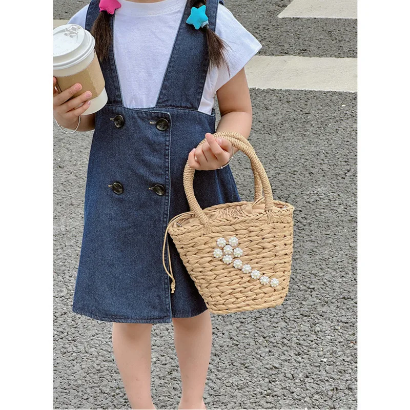 Mini Woven Bag For Girls Luxury Designer Kids Small Tote Bag Women Shoulder Crossbody Handbags Straw Basket Children Purse Candy