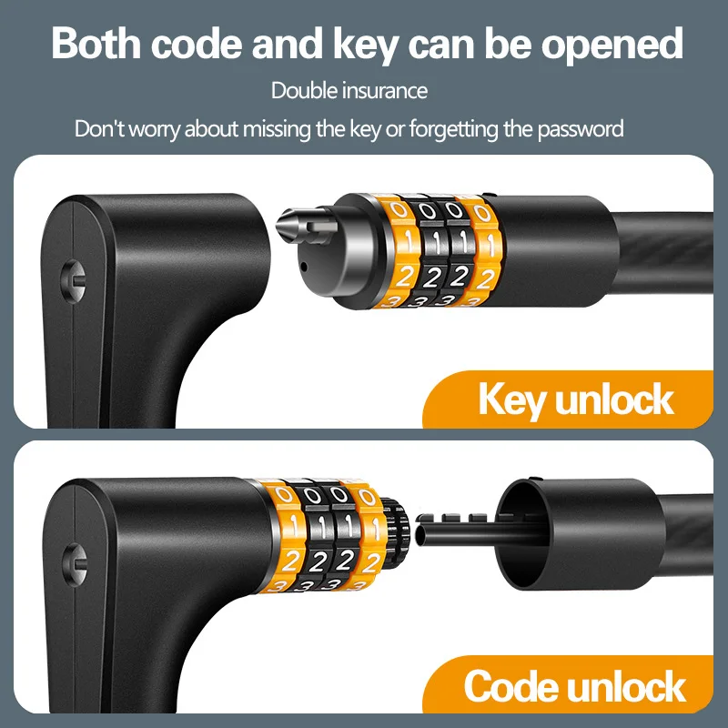 WEST BIKING New Password Key 2 In 1 Steel Cable Lock Rustproof Anti-theft Bicycle Motorcycle Scooter Bike Portable Code Padlock |
