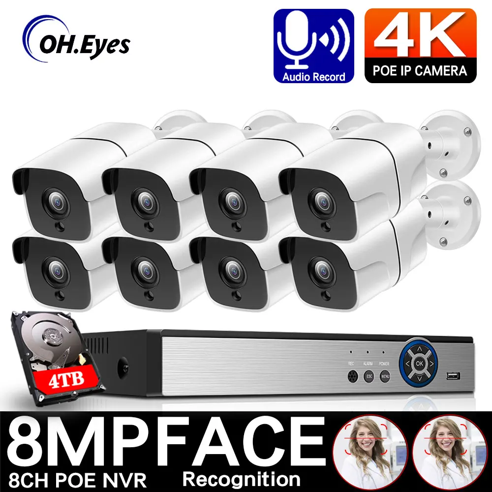 

8MP 4K CCTV Security Cameras System 8CH 4CH Video Surveillance Kit Home Outdoor IP66 Waterproof IP Camera Poe NVR Recorder Set