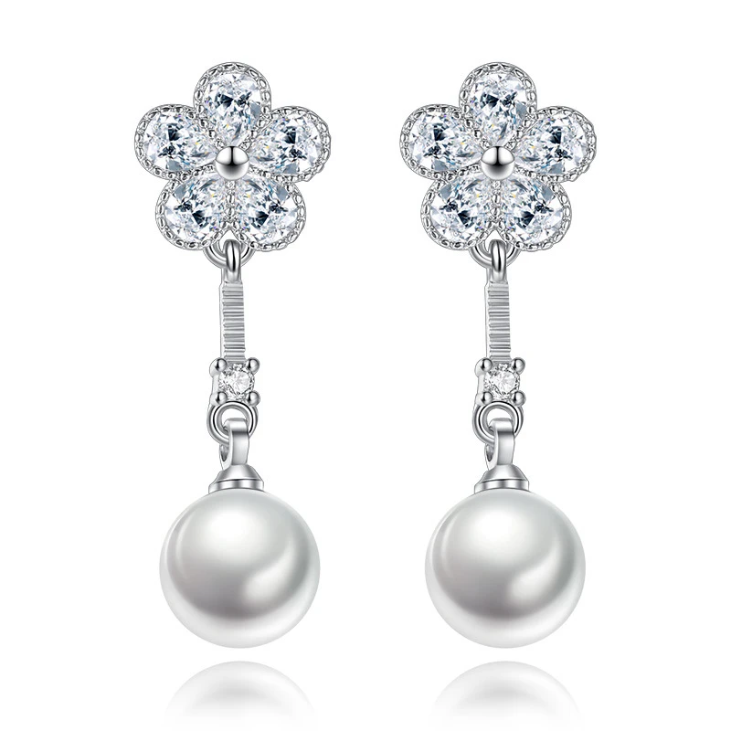 

New S925 Stamp Silver Women Drop Earrings Luxury High Quality FlowerZircon Earrings For Women Girl Anniversary Jewelry Gifts