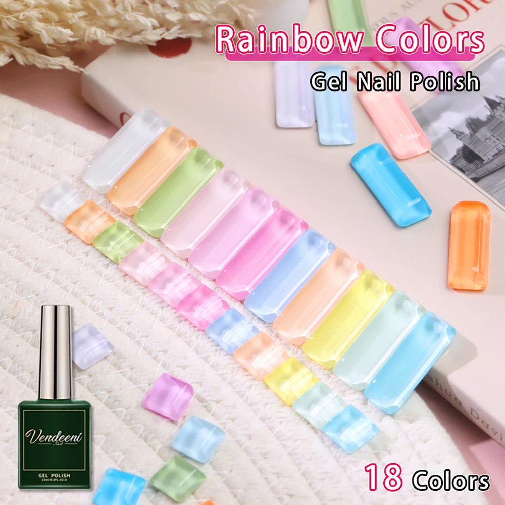 

Vendeeni 18 Colors Rainbow Colors Gel Nail Polish Summer Colorful Macaron Nail Art Gel Lacquer UV LED Soak Off Gel Varnish 15ml
