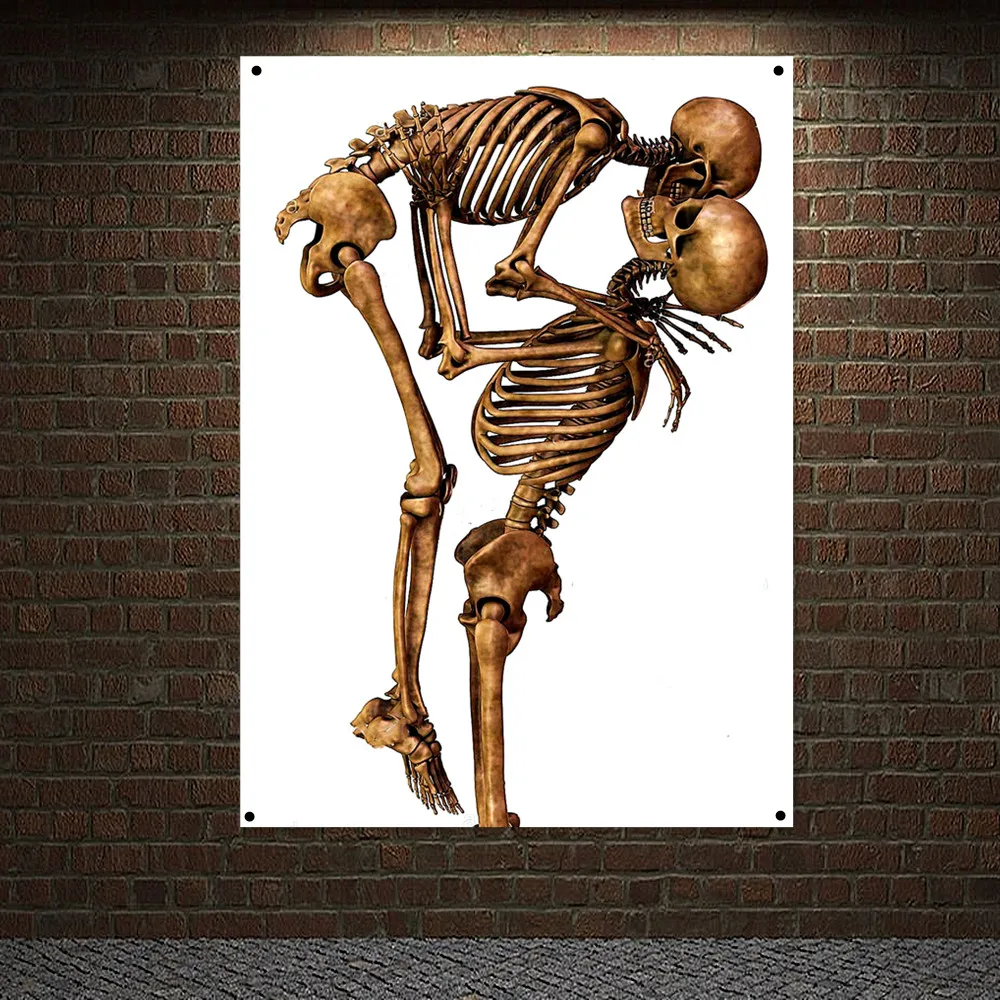 

Skeletons Couple Intimate Poses Art Poster Tapestries Skull Art Banner & Flag Canvas Print Painting Bedroom Bar Cafe Wall Decor