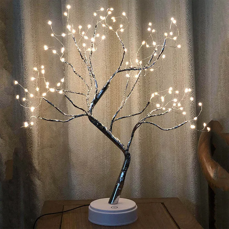 

Светодиодная Ночная подсветка, Мини Рождественская елка, медная проволока, лампа для детей, украшение для спальни, сказочное украшение, праздничное освещение