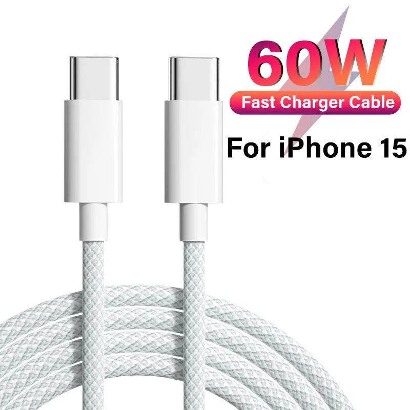Кабель PD 60 Вт USB-C для iPhone 15 Pro Max Plus передача данных с быстрой зарядкой совместимый