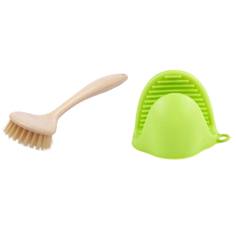 

Silicone Gloves Oven Heat Insulated Finger Gloves With Kitchen Cleaning Brushes Long Handle Wash Pot Dish Washing Brush