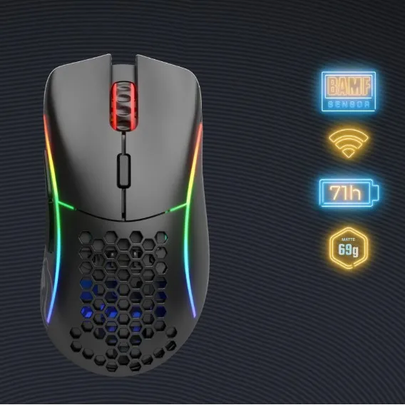 

GLORIOUS Model D Wireless Ultra-Light Weight Honeycomb, RGB, Charging 2.4G Frosted Photoelectric Mouse