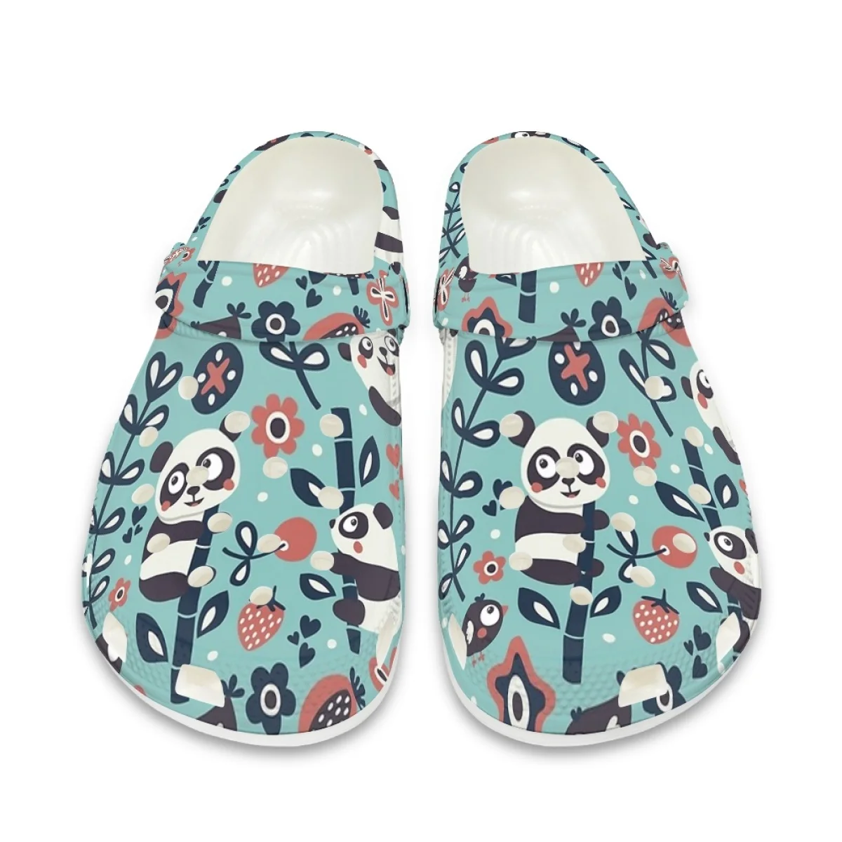 Beliodome Cute Floral Panda Design Clogs Garden Shoes for Womens Summer Breathable Slippers Non-Slip Outdoor Beach Sandals