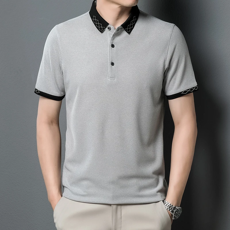 

2022 New Summer Tshirt for Men Short Sleeve Sold Color Waffle Material Business Wrok Tee Shirt Homme T-shirt Man
