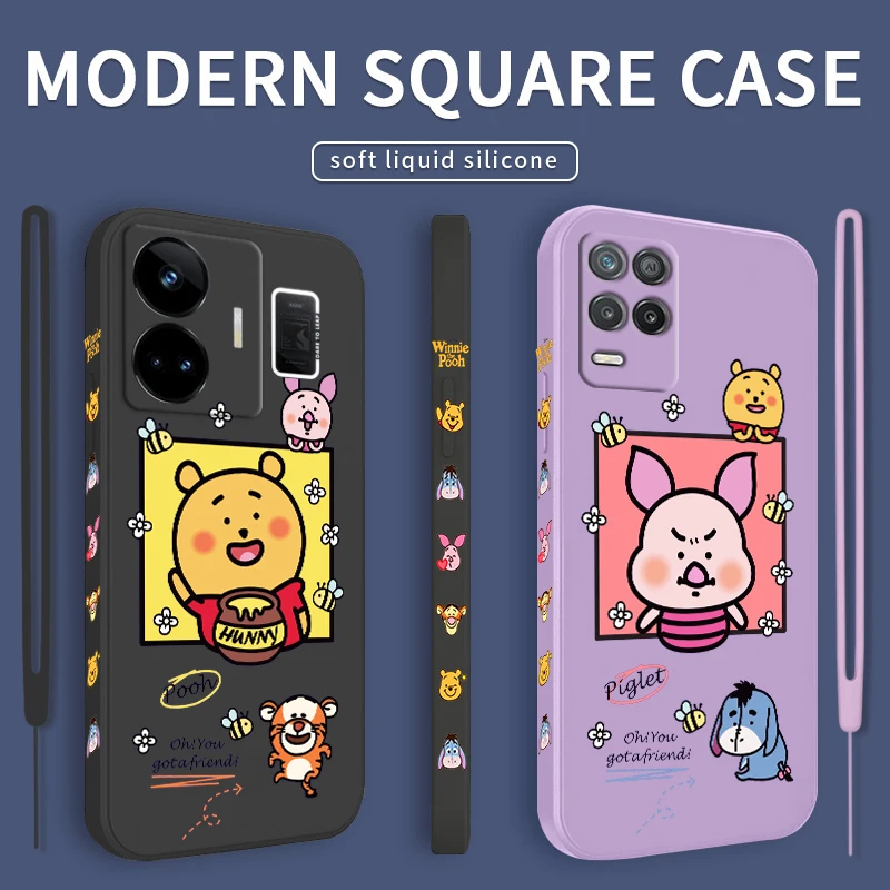 

Winnie Pooh Disney Bear Liquid Left Rope Phone Case For OPPO Realme GT2 Explorer Master Neo5 C21Y 10 9 8 4G 5G Pro Cover Fundas