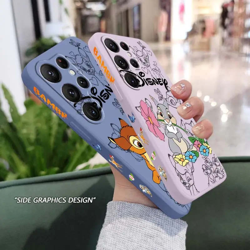 

Disney Bambi Cute Art Cartoon Phone Case For Samsung Galaxy S23 S22 S21 S20 FE S10 Ultra Plus Lite 5G Liquid Left Rope Cover