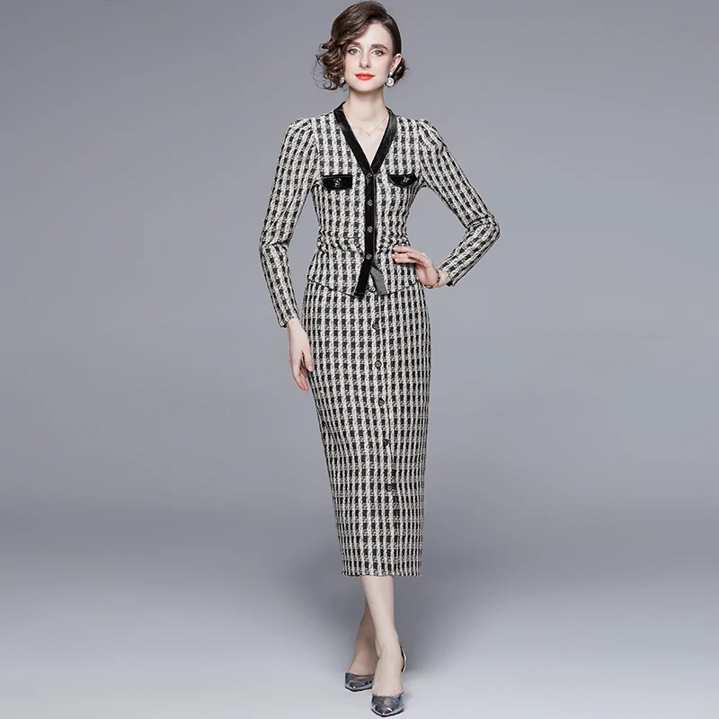 Женский твидовый костюм с юбкой маленькая Яркая модная Осенняя однобортная