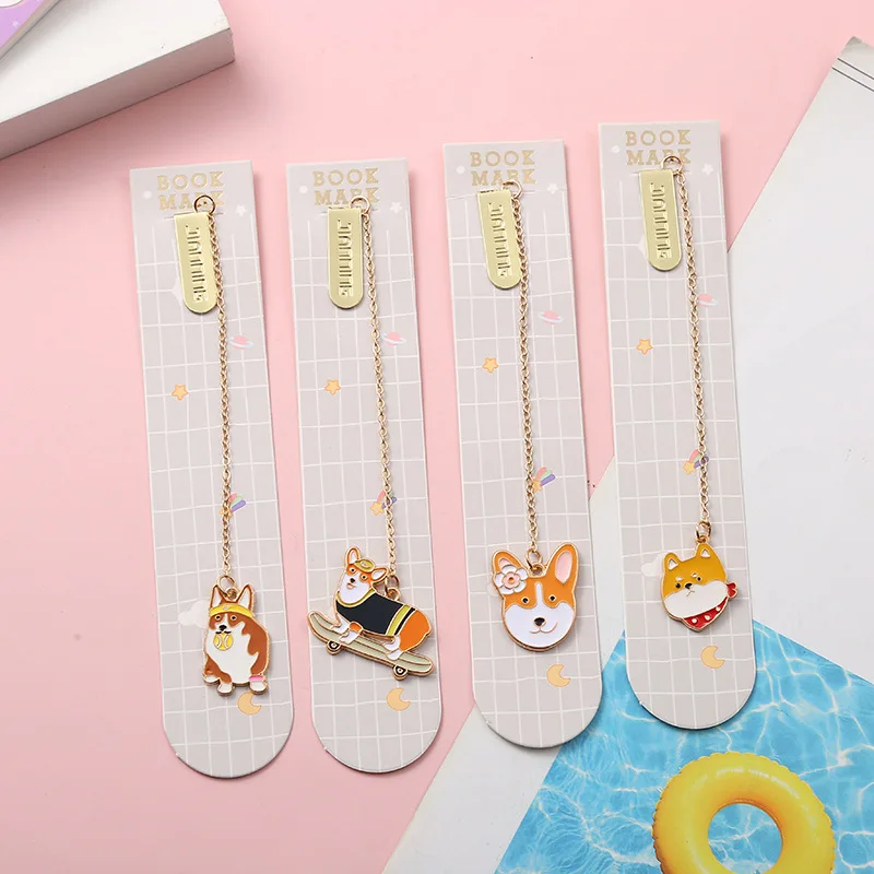 

Kawaii Corgi Metal Pendant Bookmark Book Accessories Teacher Gift School Office Supplies Kawaii Stationery Bookmarks