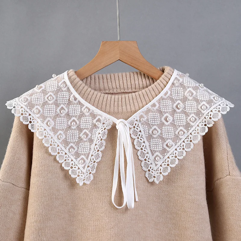 

Бусины ручной работы, кружевной Поддельный Воротник для женщин, вышивка, искусственная кожа, съемный воротник, ожерелье, декоративная шаль