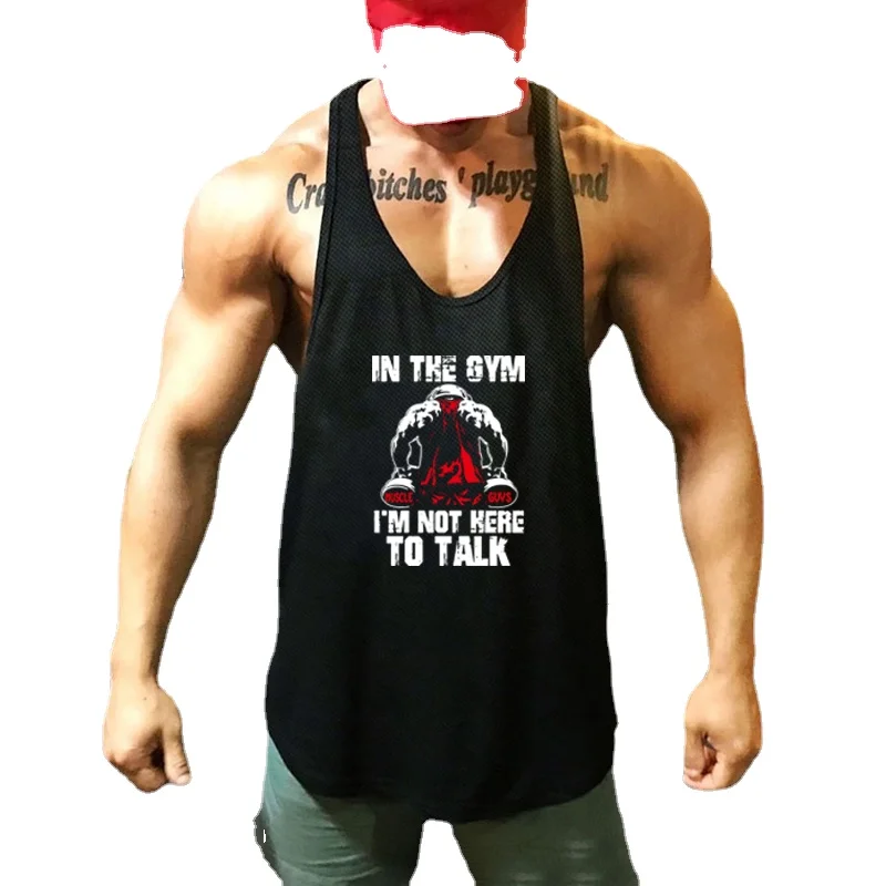 

Summer Mens Gym Sports Mesh Cool Quick-drying Printed O-neck Bodybuilding Fitness Workout Running Basketball Tank Top