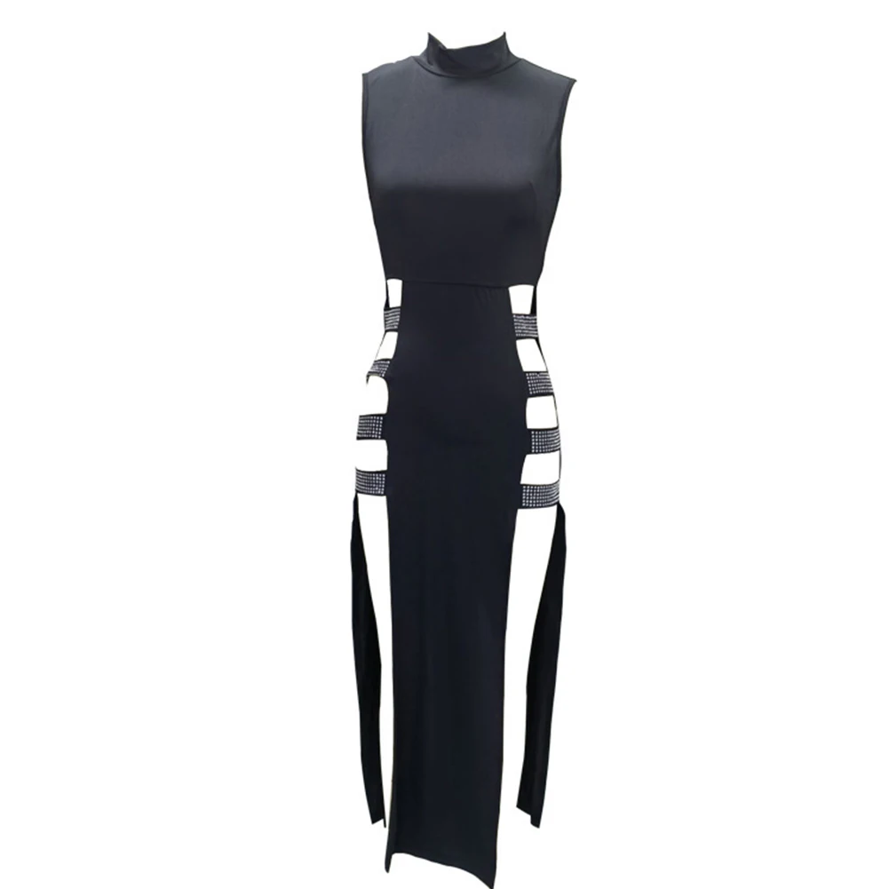 

Bodycon Women Dress Club Daily Party Side High Slit Sleeveless Solid Stand Collar Summer Breathable Comfortable