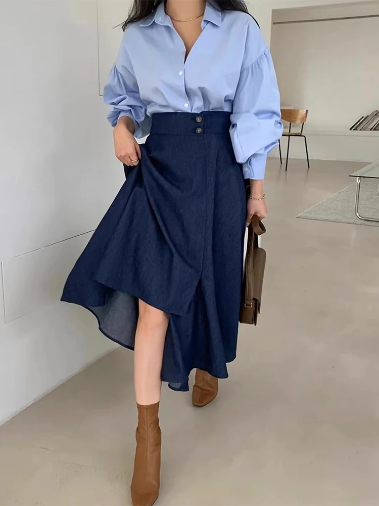 Корейская шикарная весна 2024 новые нежные рубашки с рукавами-фонариками