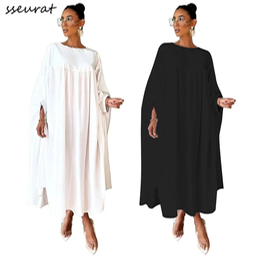 

Женские свободные платья, повседневные Модные Асимметричные Длинные платья с круглым вырезом и рукавами «летучая мышь», Новинка весна-лето...