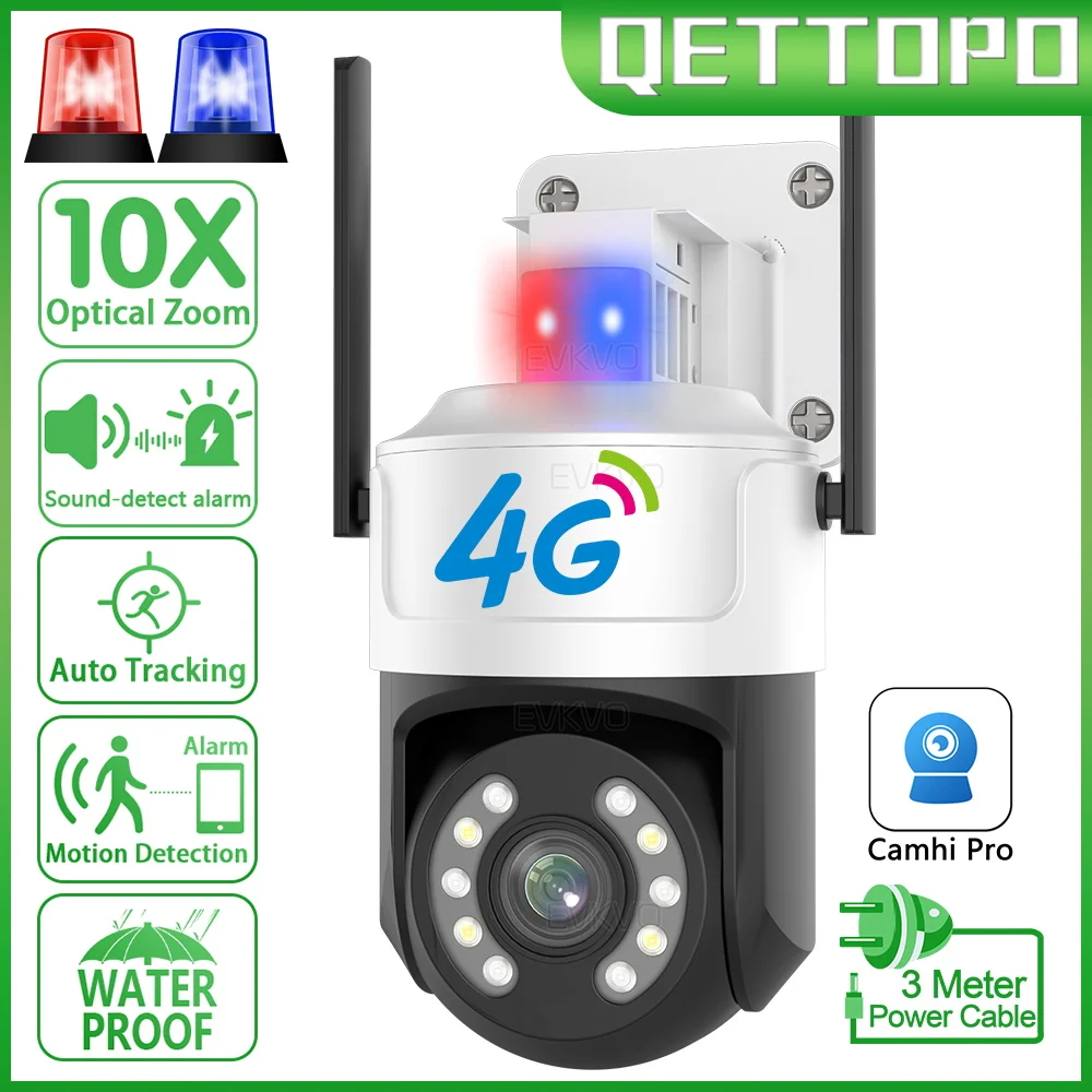 

Qettopo 4K 8MP 4G PTZ Camera AI Human Tracking Red Blue Warning Light 5MP 5G WIFI Outdoor Security Surveillance Camera Camhi Pro