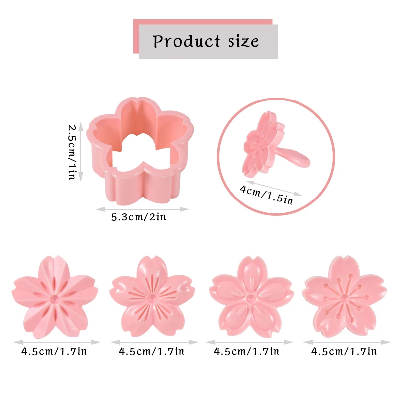 5pcs/set Sakura Cookie Mold Stamp Biscuit Cutter Pink Cherry Blossom DIY Floral Fondant Kitchen Baking Tools |