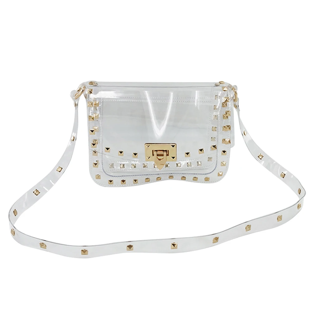 

2022 New Chains Rivet Women Handbags Small PVC Transparent Handbags Summer Soft Shoulder Bags Casual Flap Crossbody Bags
