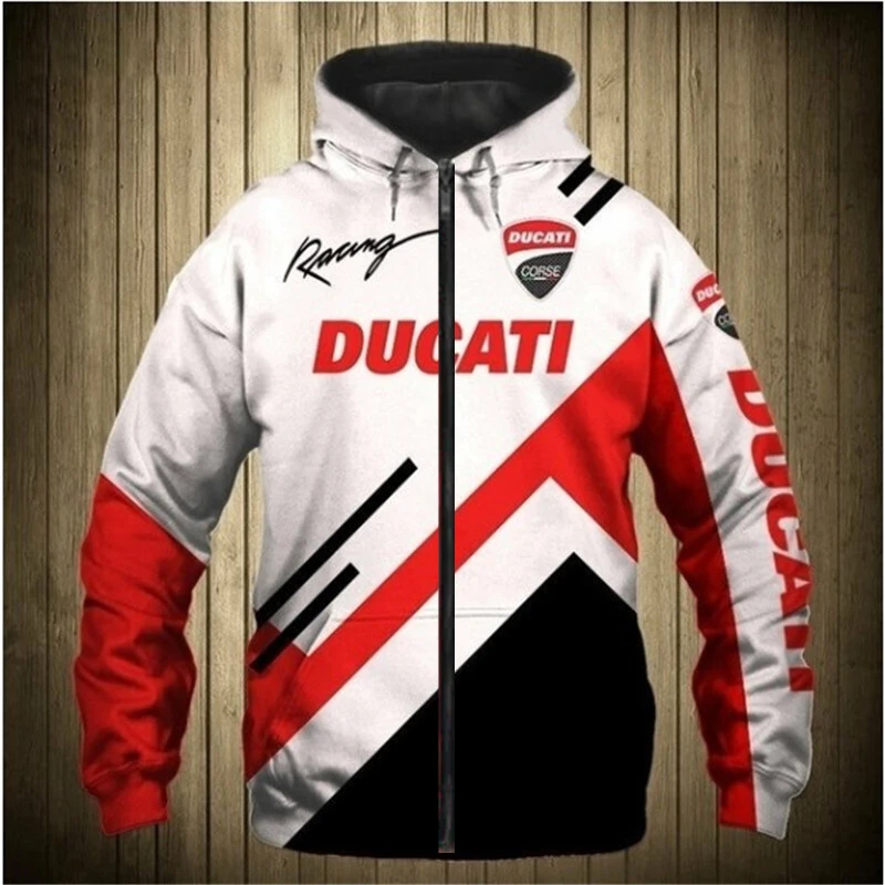 

Logotipo da ducati 3d hoodie moda masculina zip up jaqueta de corrida feminino com capuz