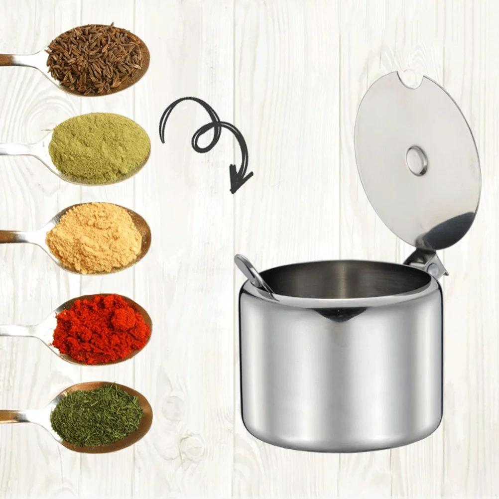 

1 pc Sugar Jar Multipurpose Thick Kitchen Stainless Steel with Spoon Spice Storage Pot for Home Restaurant
