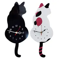 Hall Creative Cute White/Black Wagging Tail Cat Wall Clock for Kids Bedroom Wall Decorative Wall Clocks Wagging Tail