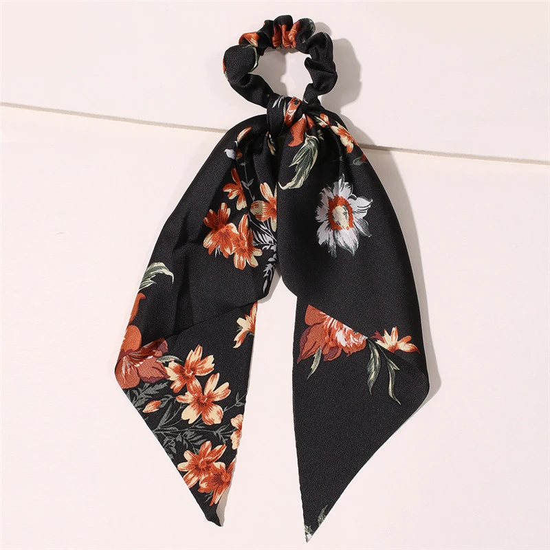 

Retro Print Bow Scrunchies Hair Ribbon Elastic HairBands Women Accessories