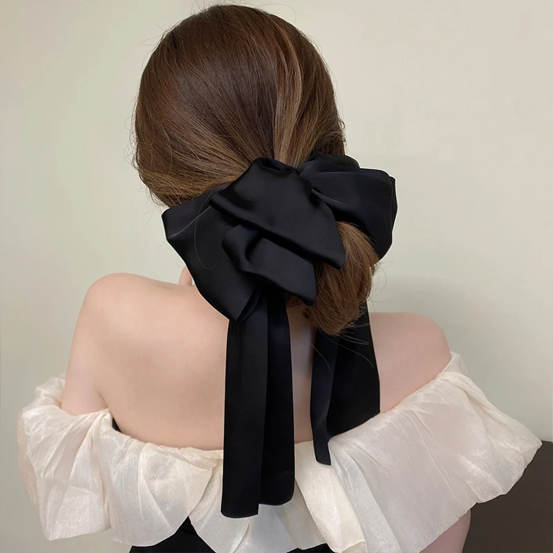 

New Chiffon Women's Solid Color Big Bow Hairpin Headwear Long Ribbon Fashion Hair Ornament Ponytail Hairpin Accessories