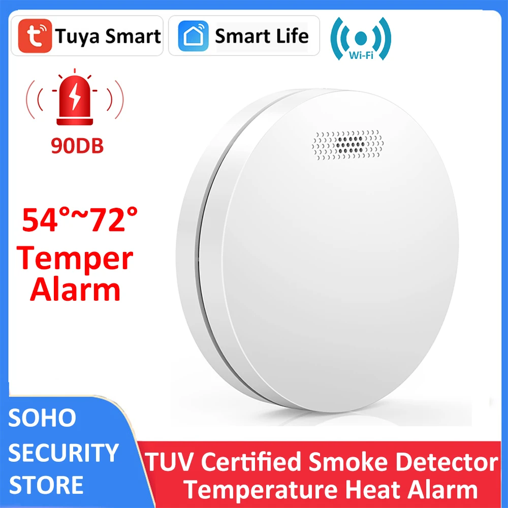 

EN14604 Certified Tuya WiFi Smoke Detector Sensor Fire Alarm Home Security System 80DB Siren Fire Protection APP Notification