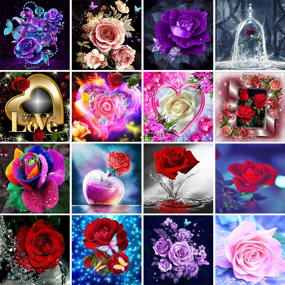 

Набор для алмазного рисования 5D DIY, роза, цветочный узор, круглая дрель, фотомозаика, аксессуары для украшения картины