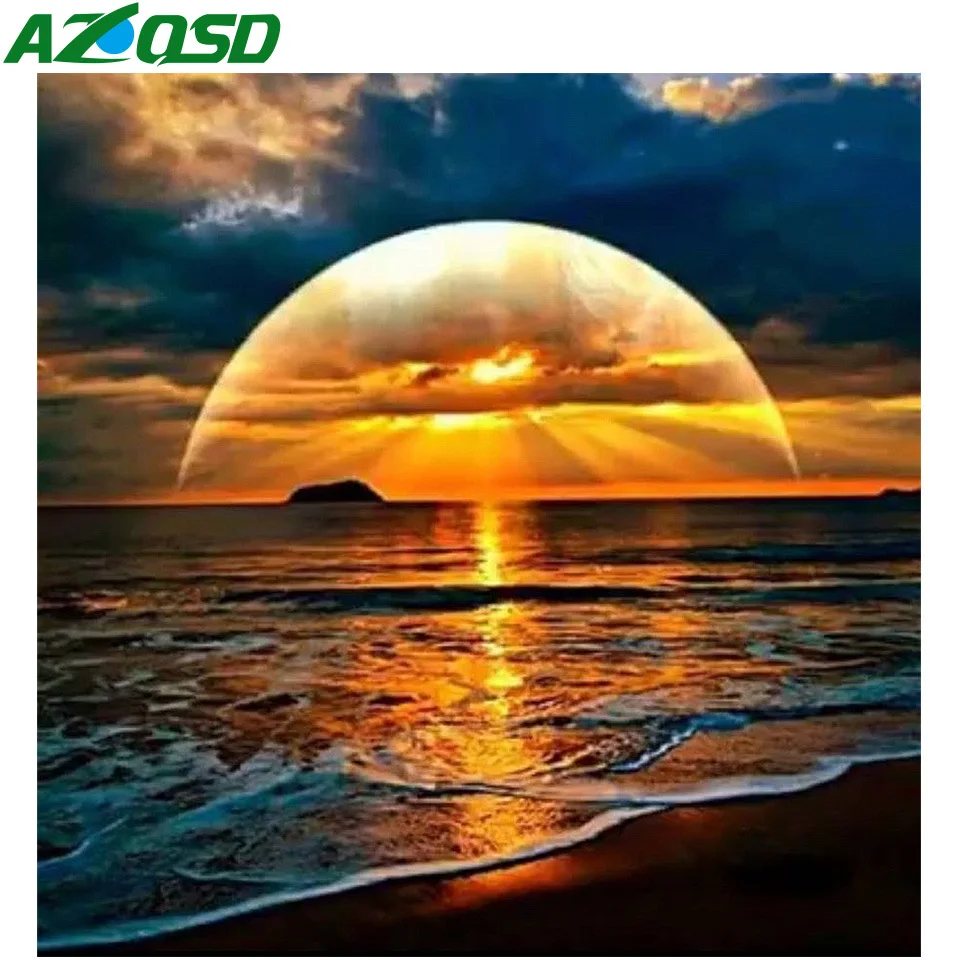 

AZQSD Алмазная вышивка закат домашний декор мозаика крестиком наборы вышивка морской пейзаж рисунок с Луной Стразы новое поступление
