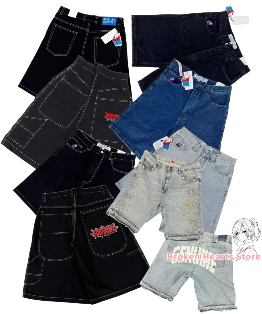 Harajuku 2024 хит продаж джинсовые шорты в стиле хип-хоп спортивные штаны с вышивкой и