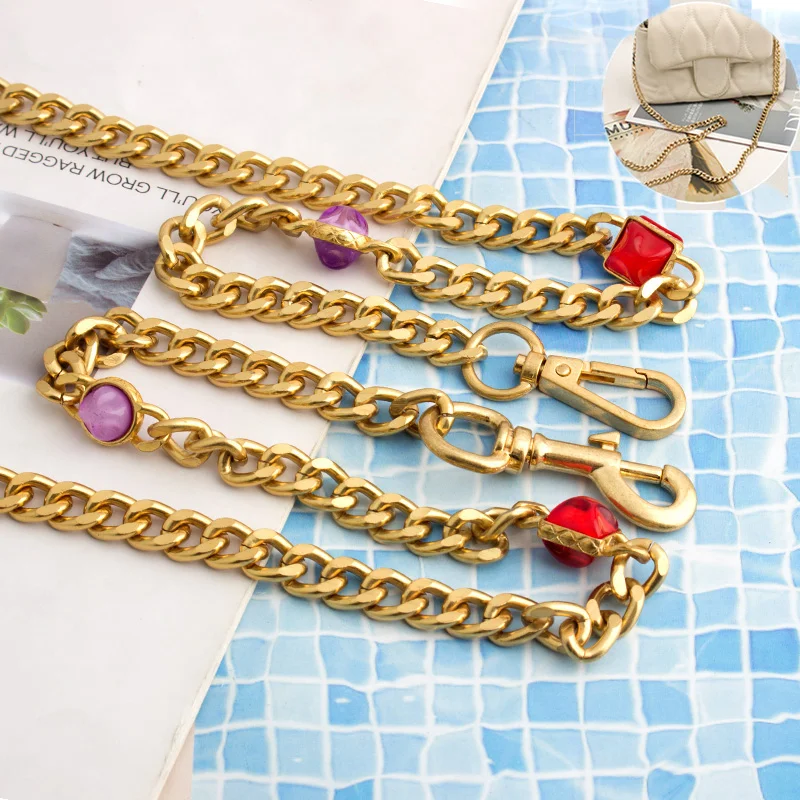 100-130cm Designer Chain Strap Double-sided 6-color Crystal Diamond Decoration Bag Chain Slung Metal Chain Bag with Strap