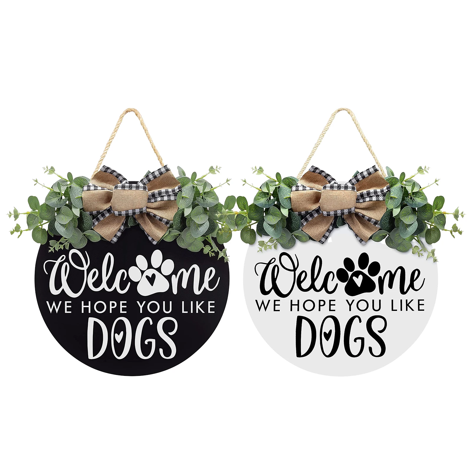 

16 Inch Front Door Decoration Front Porch Wall Decor Wreaths Rustic Door Hangers With Greenery Welcome Home Sign For Dogs Lovers