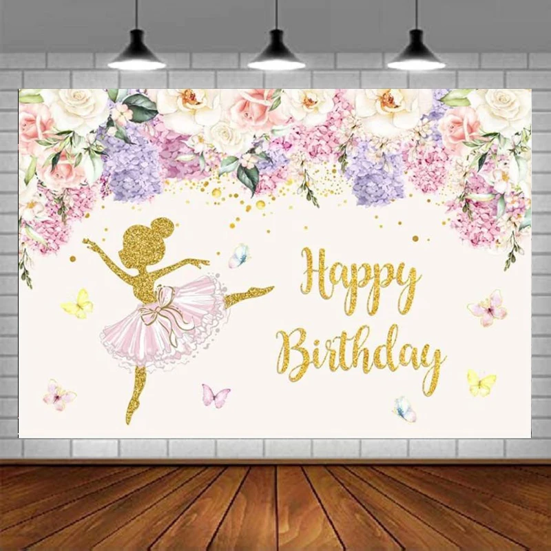 

Ballerina Birthday Photography Backdrop Tutu Ballet Princess Birthday Party Decor Colorful Floral Background Banner Cake Table