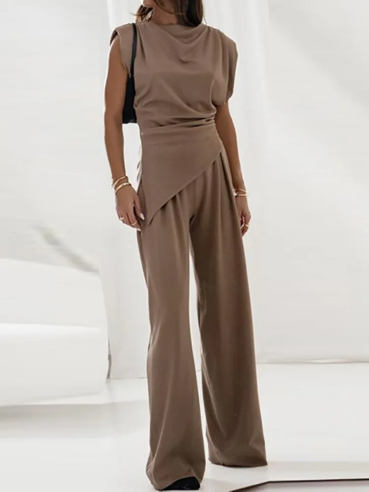 Пуловер без рукавов однотонный наряд летние женские комплекты с широкими